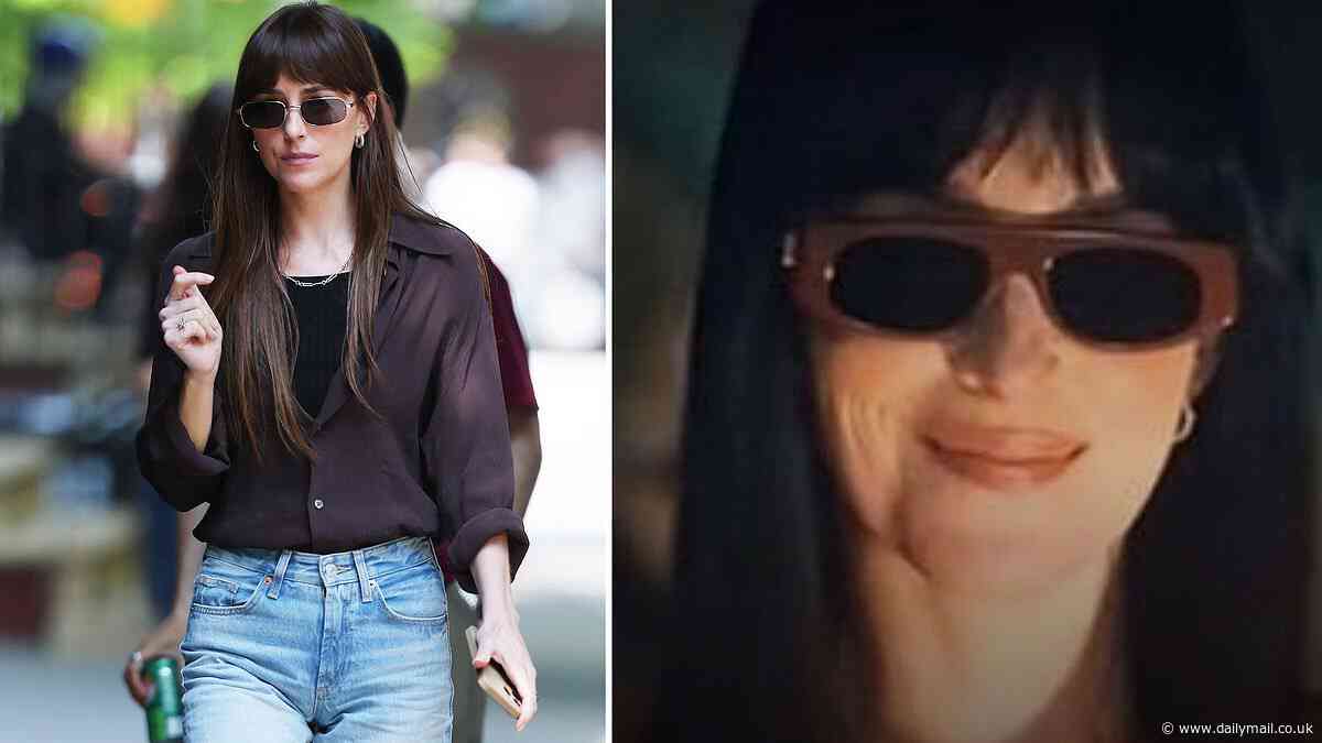 Dakota Johnson gives Madame Web vibes in thin sunglasses as she tries to move on from that box office disaster while filming new movie Materialist in NYC
