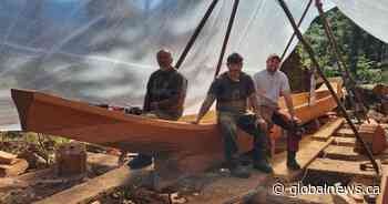 Traditional canoe or ‘xwaxwana’ carved from windfall cedar, 1st in B.C. for 100 years