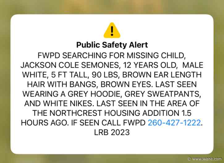 Missing 12-year-old boy found after Public Safety Alert