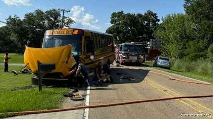 Driver narrowly misses gas meter after crashing into school bus in Central