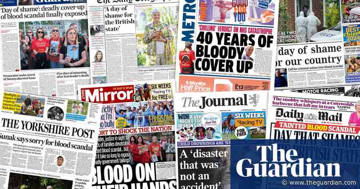 ‘Bloody cover up’: what the papers say as Sunak apologises for infected blood scandal