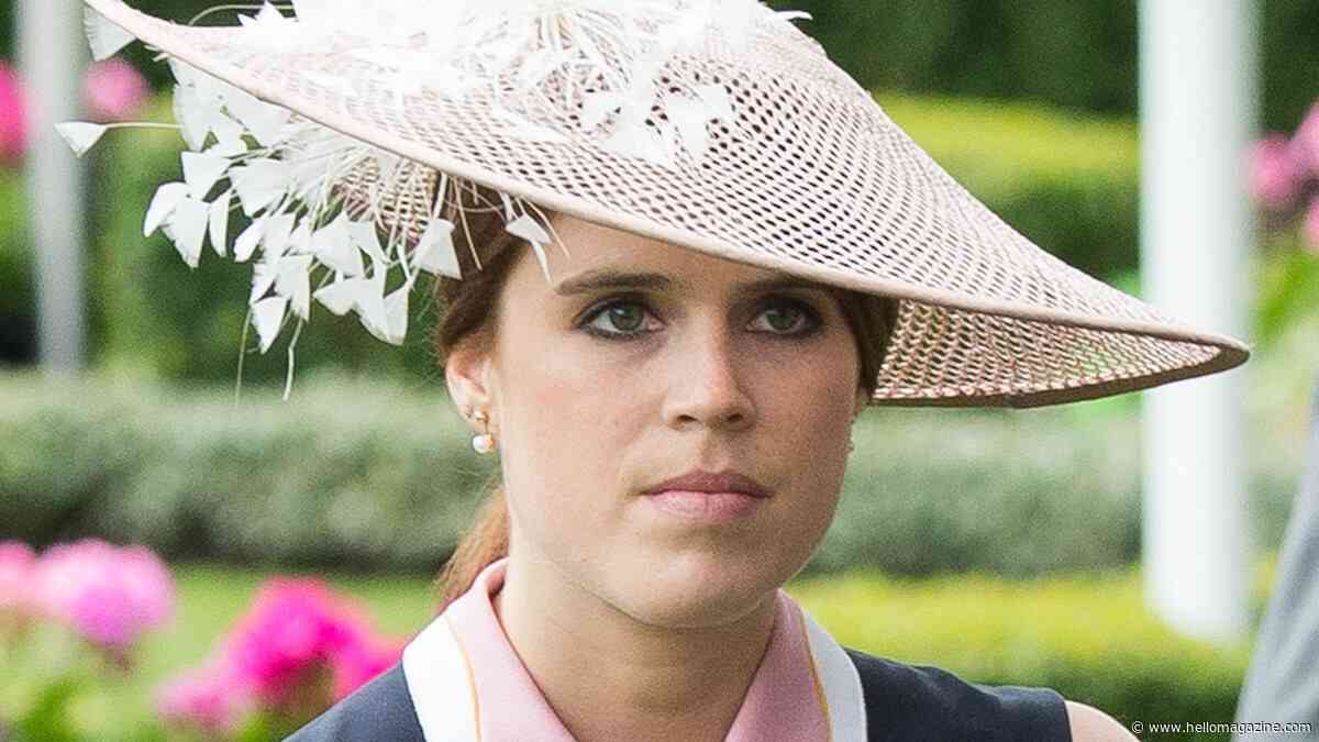 Princess Eugenie is resplendent in bridal white and Barbie bow as she supports family