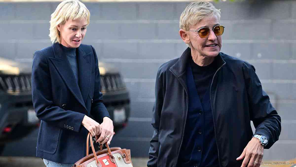 Ellen DeGeneres and wife Portia de Rossi both smile as they arrive to her standup comedy show in Los Angeles... after 15 years of marriage