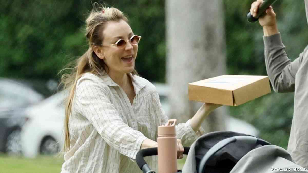 Kaley Cuoco pushes a stroller while filming Based On A True Story season 2... as she considers moving 'away from Los Angeles' for her family