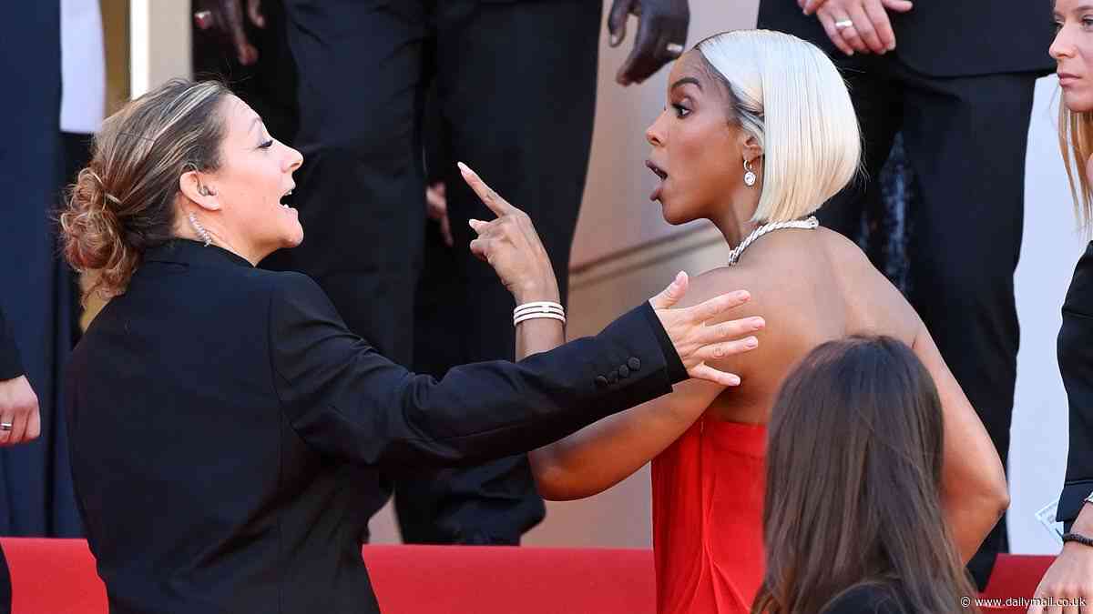 Incandescent Woman! Kelly Rowland furiously scolds a security guard while walking the Cannes Film Festival red carpet - weeks after storming out of The Today Show