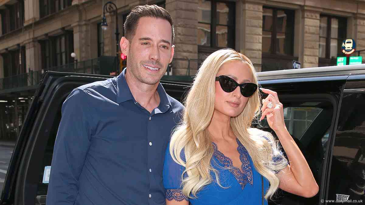 Paris Hilton stuns in chic blue dress with husband Carter Reum as power couple arrive at the WSJ Future of Everything Festival in NYC