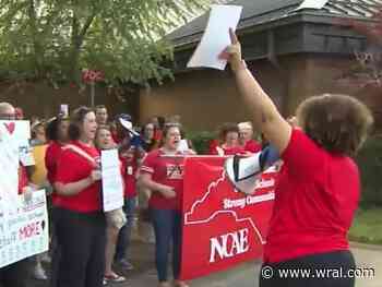 Dozens of Wake County educators rally for better pay, classrooms as county leaders discuss budget