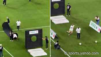 Football fans go to incredible lengths to win hilarious half-time challenge at Mexican game