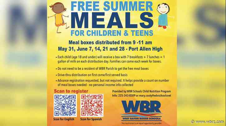 WBR school system offering free summer meal programs for kids under 18