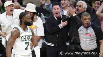 Guy Fieri delivers stunned reaction to Jaylen Brown's game-tying shot as celebrity chef is featured courtside during Celtics-Pacers - days after revealing his 30lb weight loss