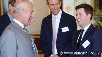 King Charles bursts into laughter as Declan Donnelly says Ant McPartlin 'is busy breastfeeding' while explaining the first time father's absence as he joins Penny Lancaster and Pixie Lott at Prince's Trust reception