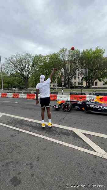 Shooting a hoop over a moving F1 car 🤯 #f1 #basketball
