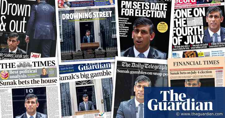‘Drowning Street’: what the papers say as Rishi Sunak makes his election announcement