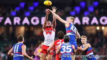 Ugly collision forces Dogs into early sub... but they’re ‘smacking’ Swans early - LIVE AFL