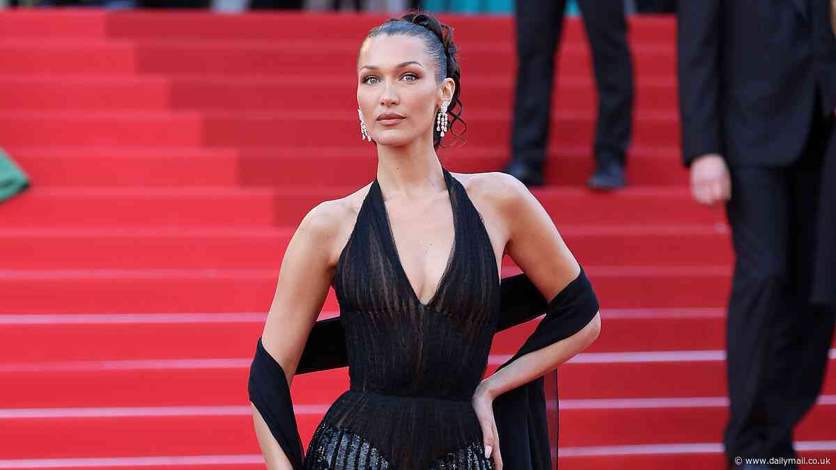 Bella Hadid leads the red carpet glamour in a plunging black evening gown at the 77th annual Cannes Film Festival premiere of L'Amour Ouf - hours after showing her support for war-torn Palestine