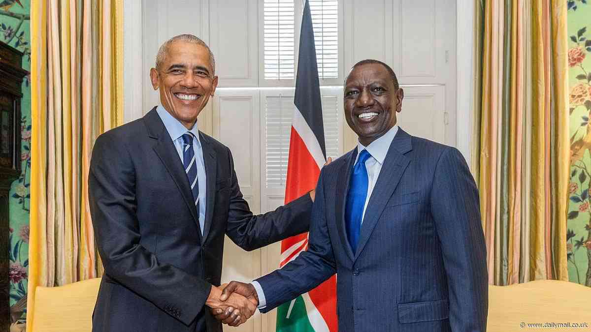 Obama back in the White House: Former president holds quiet meeting with Kenyan president then schmoozes at private VIP reception with Bill Clinton and Biden