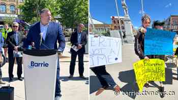 Tensions high as Barrie mayor faces protest while addressing downtown safety initiatives