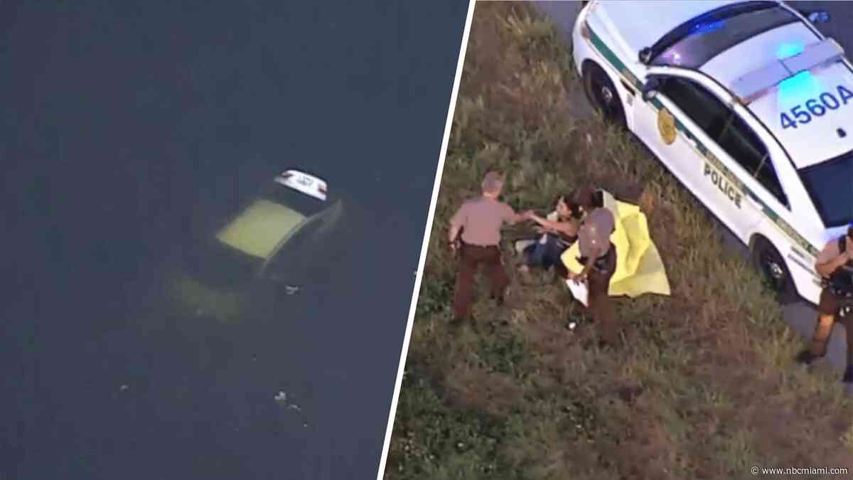 Authorities respond after car crashes into canal near the Turnpike in Miami-Dade