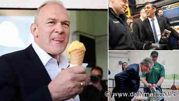 What a melt! Lib Dem's Ed Davey laps up a yellow ice cream on seaside trip as second day of the election campaign sees party leaders engage in photo op one-upmanship with Rishi donning googles in factory visit and Keir visiting builders' merchant