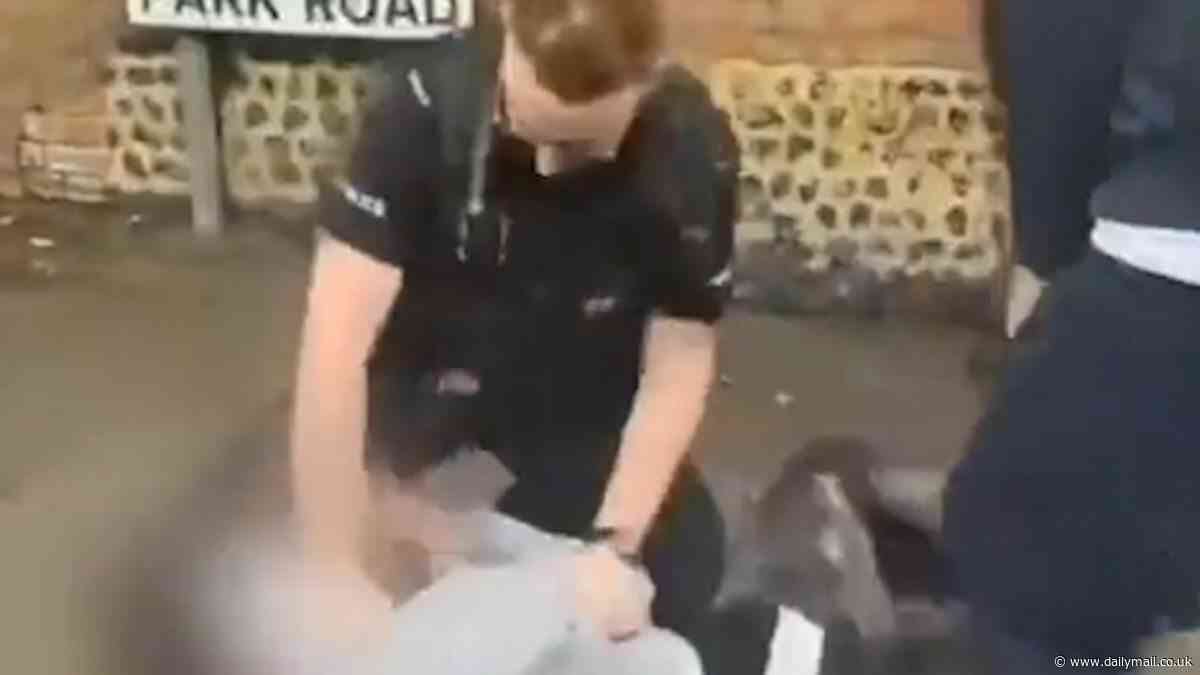 Shocking moment police officer 'knees boy, 14, in the stomach and throws him on the ground': Force probes complaint over arrest of teenagers in seaside town