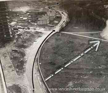 Mystery arrows on photo of Blackburn park and new flats