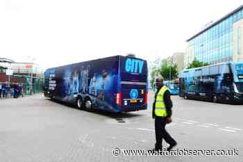 Manchester City team spotted in Watford for FA Cup Final