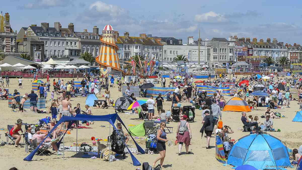 Sunny Saturday! Brits pack out UK beaches as they enjoy 21C sunshine on first day of Bank Holiday weekend - before more thunderstorms batter the country on Sunday