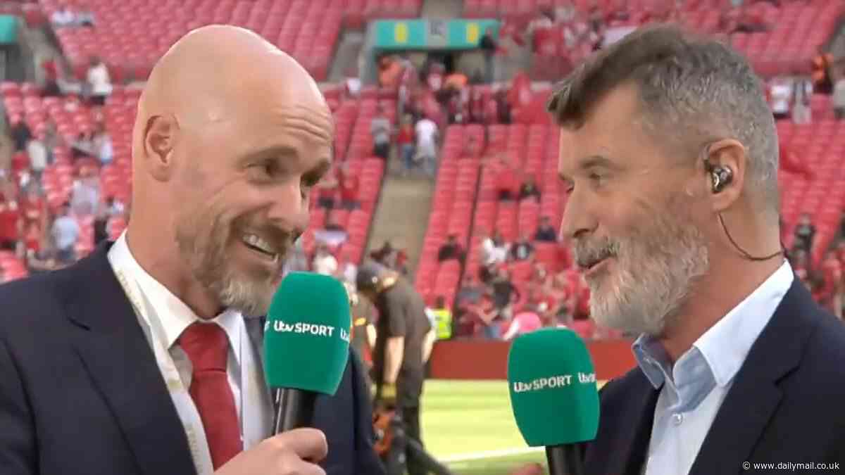 Roy Keane sees the funny side as Erik ten Hag makes cheeky dig at pundit's managerial record after Man United's FA Cup final win
