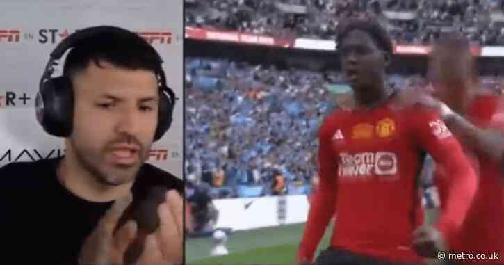Sergio Aguero applauds Kobbie Mainoo goal during Manchester United’s FA Cup final win over Manchester City