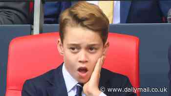Not a Man United fan then, George? Prince, 10, yawns and looks glum as he joins dad William at Wembley for the FA Cup final