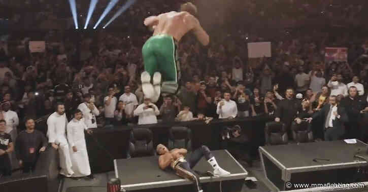 Video: Logan Paul hits insane frog splash through announce table but loses match to Cody Rhodes