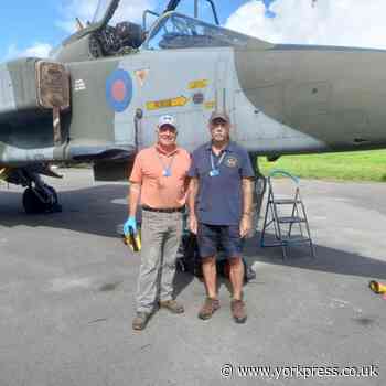 Yorkshire Air Museum staff welcome back RAF Jaguar aircraft