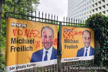 Verkiezingsaffiches Michael Freilich (N-VA) beklad: ‘No nazis in Antwerp’