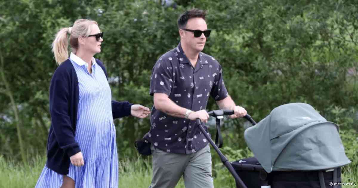 Doting dad Ant McPartlin pushes newborn son in pram on stroll with wife Anne-Marie Corbett