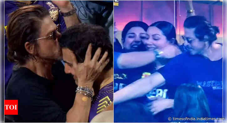 SRK kisses Gauri, Gautam as KKR lifts IPL trophy