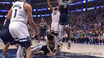 Mavs' Dereck Lively II takes brutal KNEE to the head as center leaves game vs Timberwolves with potential concussion