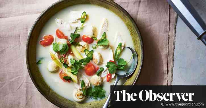 Chicken soup with lime leaf, lemongrass and coconut recipe by Claire Thomson