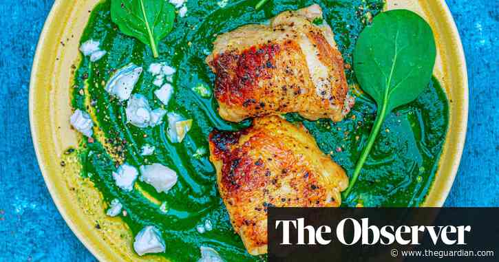 Crispy chicken thighs, spinach and goat’s cheese recipe by Anna Haugh