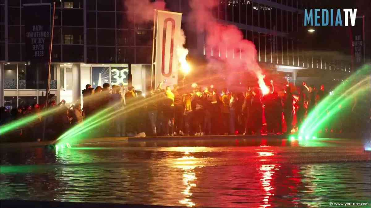 Honderden fans voetbalclub Galatasaray vieren kampioenschap op Hofplein Rotterdam