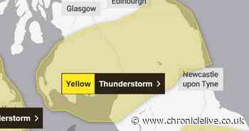 Met Office weather warning for thunderstorms bringing 'torrential downpours' to Northumberland today