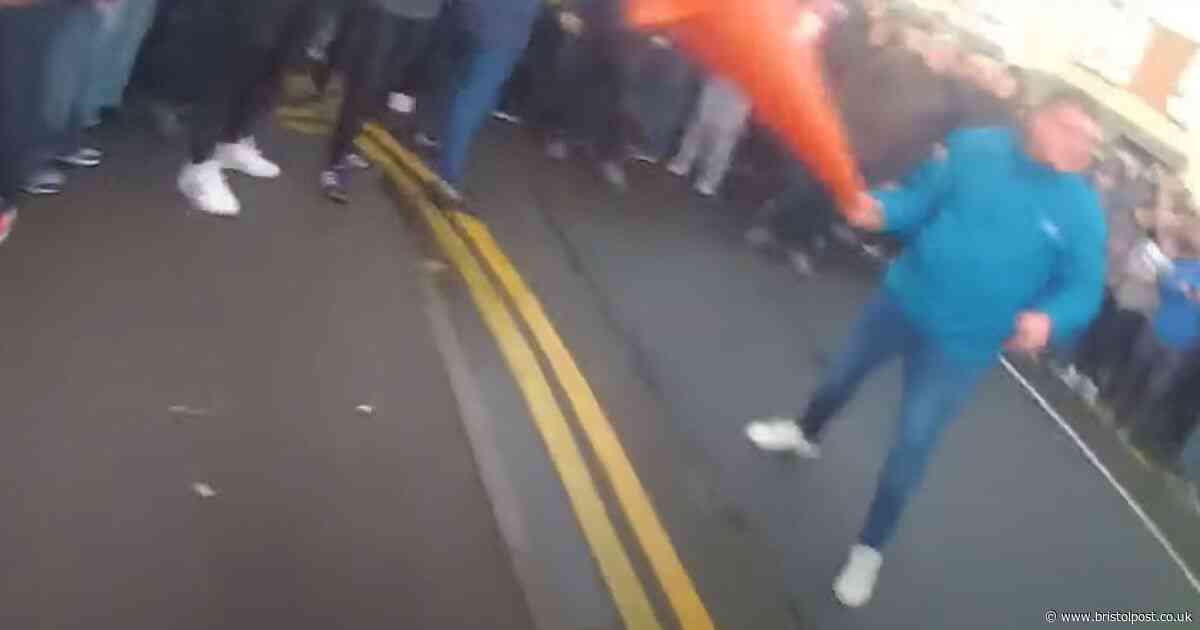 Moment football fan swung traffic cone at police after Bristol City match