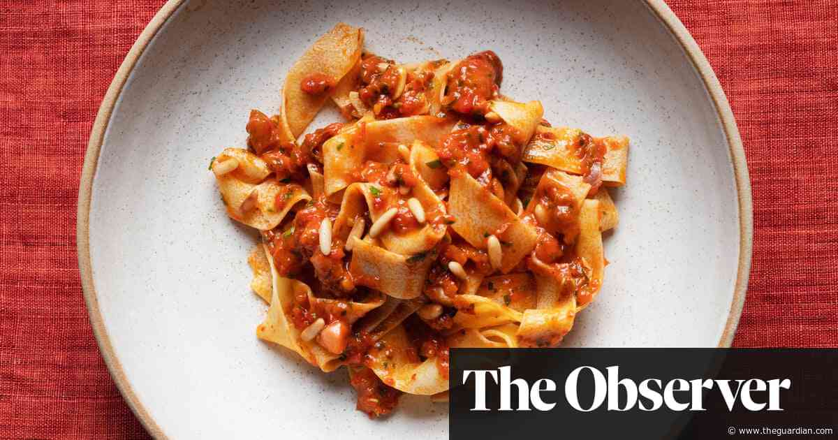 Nigel Slater’s recipe for pappardelle with peppers and pine kernels