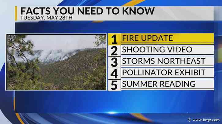 KRQE Newsfeed: Fire update, Shooting video, Storms northeast, Pollinator exhibit, Summer reading