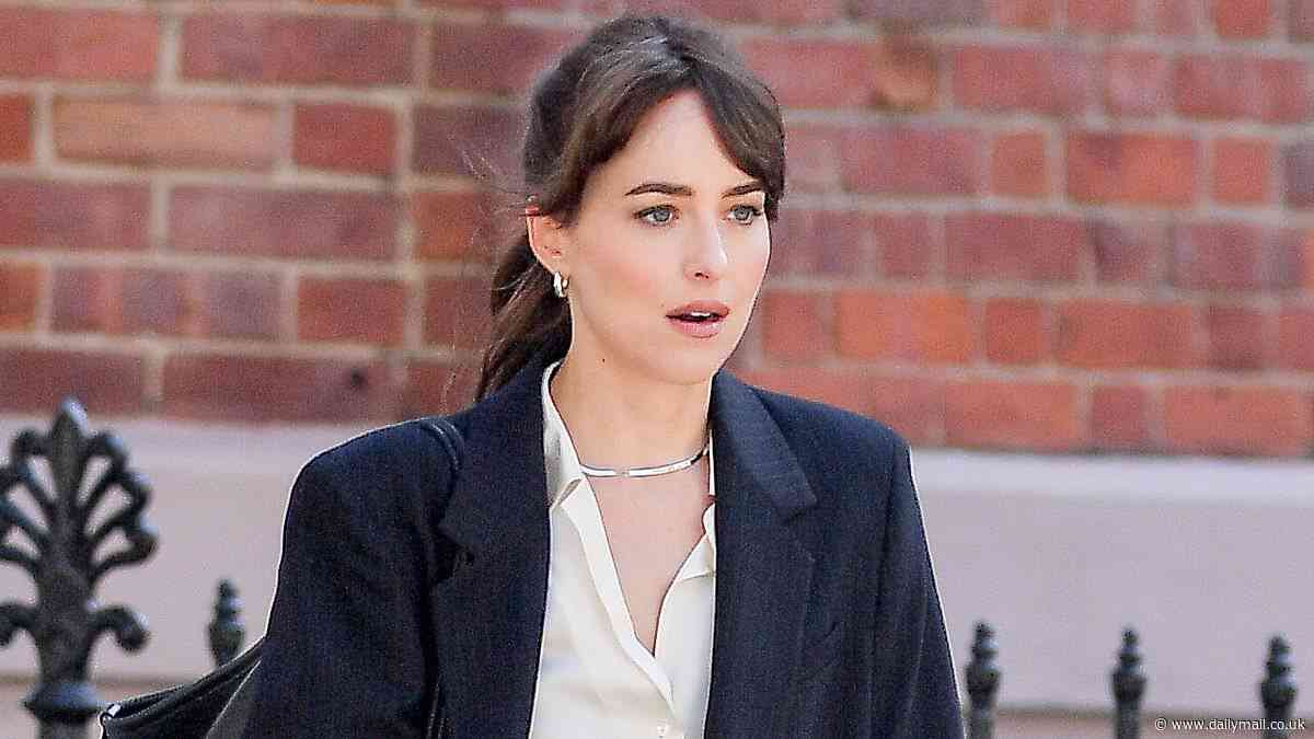 Dakota Johnson puts on a leggy display in a miniskirt and boots as she films new romantic-comedy The Materialists in New York