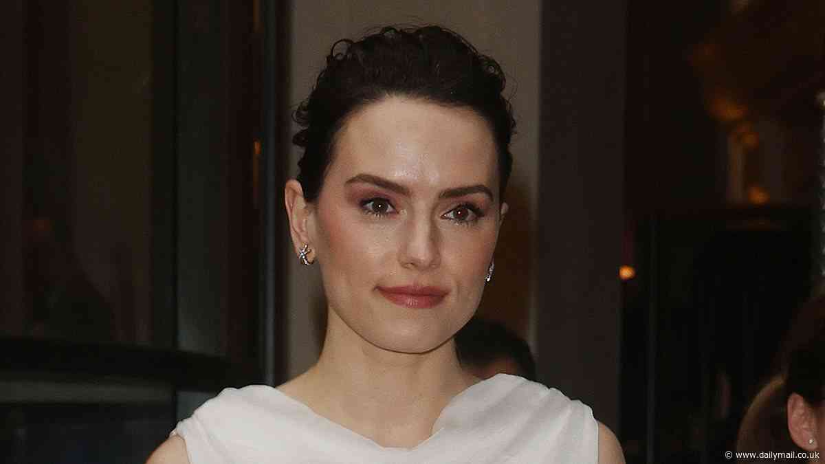 Daisy Ridley wows in an ethereal white gown as she leaves her London hotel ahead of guest appearance on The One Show