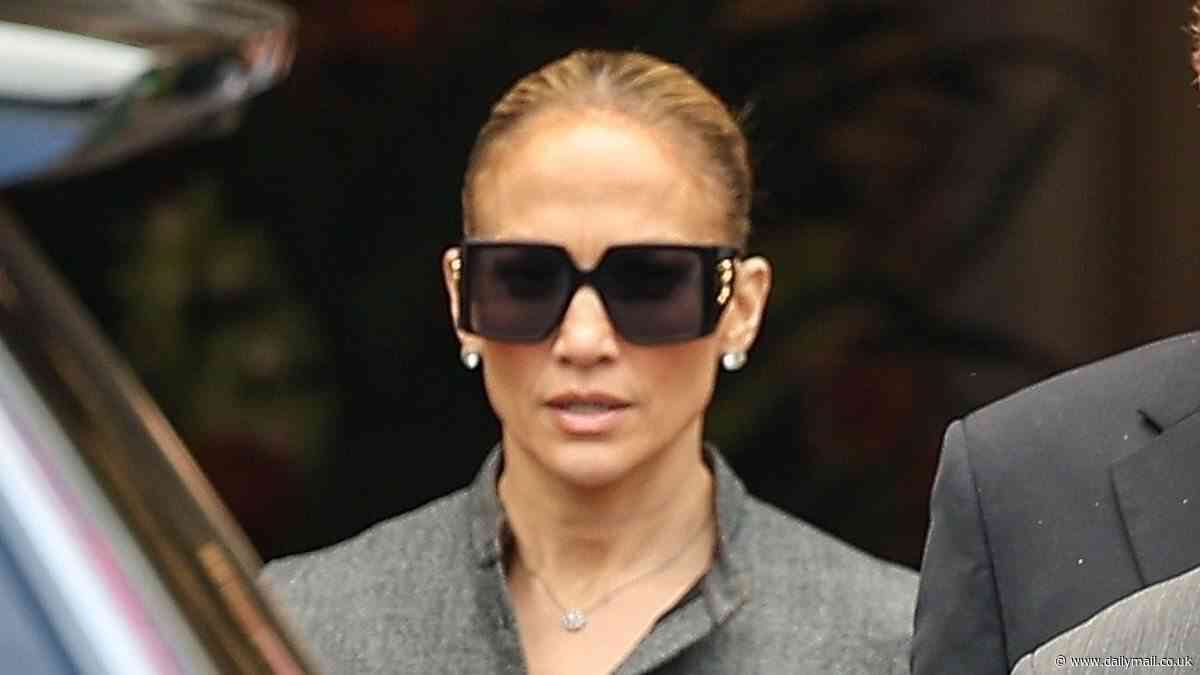 Jennifer Lopez is business chic in a gray dress and chunky shades for lunch in LA - as husband Ben Affleck's ex Jennifer Garner is said to 'want the best' for them