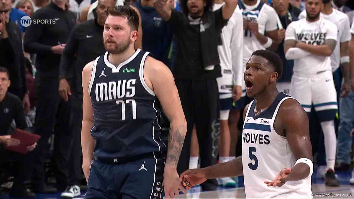 Anthony Edwards is left STUNNED by insane Luka Doncic three-pointer as Timberwolves star's hilarious reaction goes viral