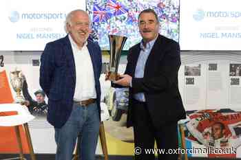 Nigel Mansell receives award from Bicester's Motorsport UK