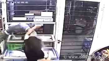 Instant karma! Crook tries to rob female store worker... who happens to be a KICKBOXER and pummels him senseless