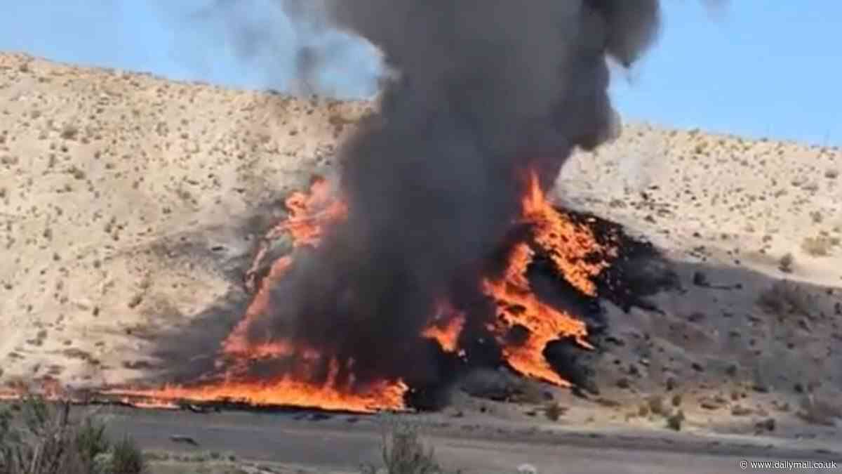 Shocking photos show crash site from F-35B fighter jet that smashed into desert and exploded just seconds after pilot ejected
